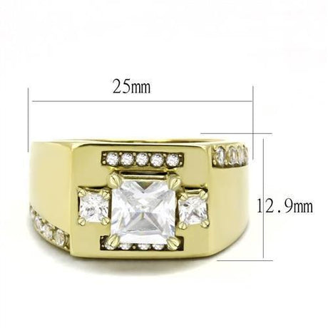 IP Gold(Ion Plating) Stainless Steel Ring with AAA Grade CZ  in Clear