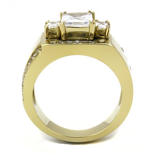 IP Gold(Ion Plating) Stainless Steel Ring with AAA Grade CZ  in Clear