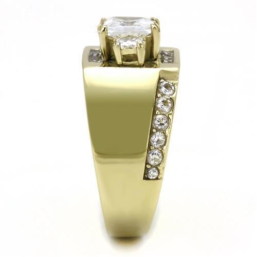 IP Gold(Ion Plating) Stainless Steel Ring with AAA Grade CZ  in Clear
