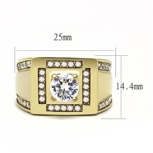 IP Gold(Ion Plating) Stainless Steel Ring with AAA Grade CZ  in Clear