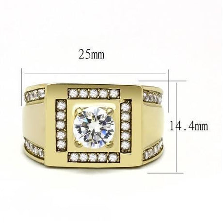 IP Gold(Ion Plating) Stainless Steel Ring with AAA Grade CZ  in Clear