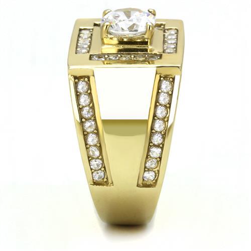 IP Gold(Ion Plating) Stainless Steel Ring with AAA Grade CZ  in Clear