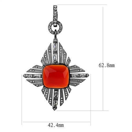 IP Light Black  (IP Gun) Stainless Steel Earrings with Synthetic Synthetic Glass in Orange
