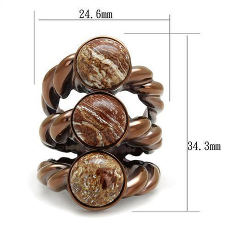 IP Coffee light Stainless Steel Ring with Semi-Precious Oligoclase in Multi Color