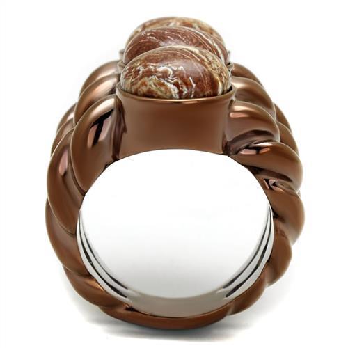 IP Coffee light Stainless Steel Ring with Semi-Precious Oligoclase in Multi Color