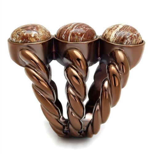 IP Coffee light Stainless Steel Ring with Semi-Precious Oligoclase in Multi Color