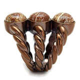 IP Coffee light Stainless Steel Ring with Semi-Precious Oligoclase in Multi Color