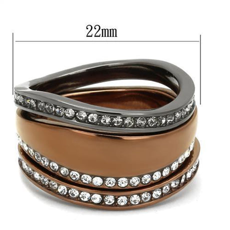 IP Light Black & IP Light coffee Stainless Steel Ring with Top Grade Crystal  in Black Diamond