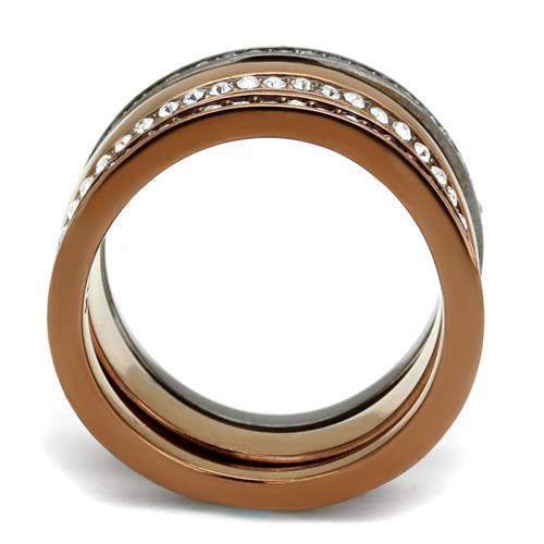 IP Light Black & IP Light coffee Stainless Steel Ring with Top Grade Crystal  in Black Diamond