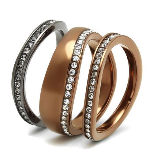 IP Light Black & IP Light coffee Stainless Steel Ring with Top Grade Crystal  in Black Diamond