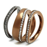 IP Light Black & IP Light coffee Stainless Steel Ring with Top Grade Crystal  in Black Diamond
