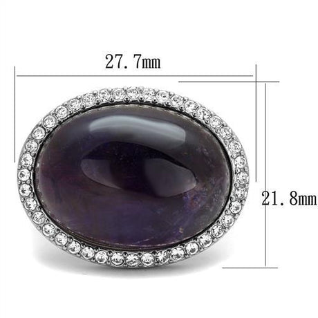 High polished (no plating) Stainless Steel Ring with Semi-Precious Amethyst Crystal in Amethyst