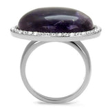 High polished (no plating) Stainless Steel Ring with Semi-Precious Amethyst Crystal in Amethyst