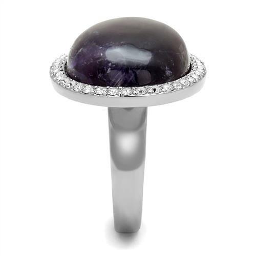 High polished (no plating) Stainless Steel Ring with Semi-Precious Amethyst Crystal in Amethyst