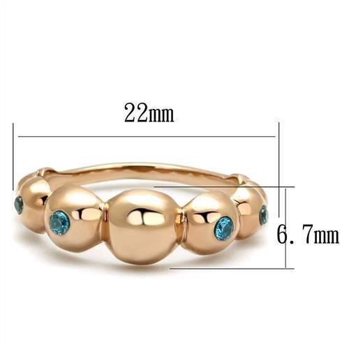 IP Rose Gold(Ion Plating) Stainless Steel Ring with AAA Grade CZ  in Sea Blue