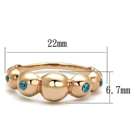 IP Rose Gold(Ion Plating) Stainless Steel Ring with AAA Grade CZ  in Sea Blue