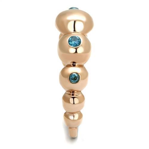 IP Rose Gold(Ion Plating) Stainless Steel Ring with AAA Grade CZ  in Sea Blue