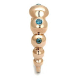 IP Rose Gold(Ion Plating) Stainless Steel Ring with AAA Grade CZ  in Sea Blue