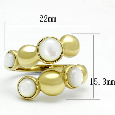 IP Gold(Ion Plating) Stainless Steel Ring with Semi-Precious Coral in Aurora Borealis (Rainbow Effect)