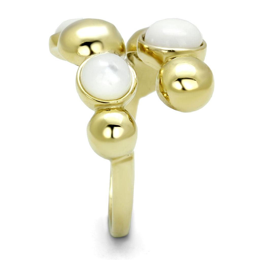 IP Gold(Ion Plating) Stainless Steel Ring with Semi-Precious Coral in Aurora Borealis (Rainbow Effect)