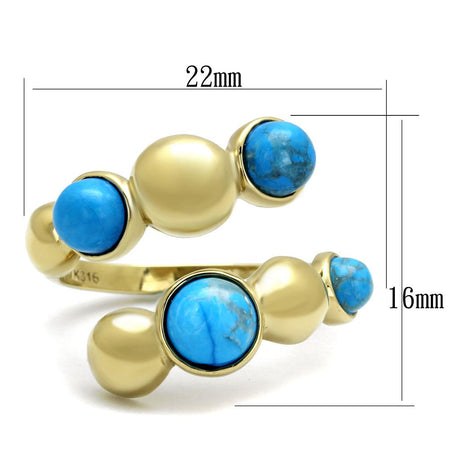 IP Gold(Ion Plating) Stainless Steel Ring with Semi-Precious Turquoise in Sea Blue