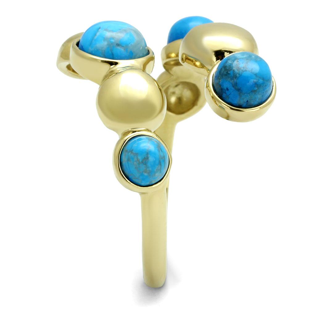 IP Gold(Ion Plating) Stainless Steel Ring with Semi-Precious Turquoise in Sea Blue