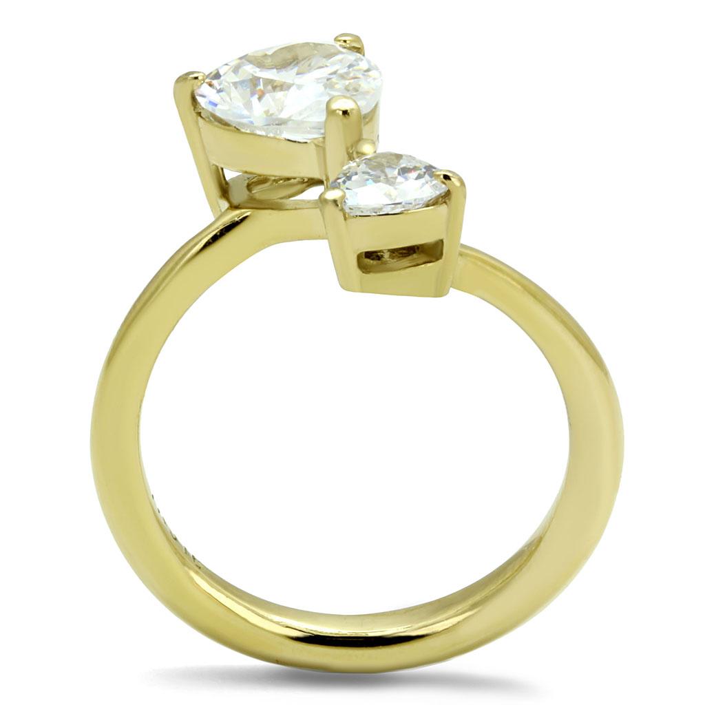 IP Gold(Ion Plating) Stainless Steel Ring with AAA Grade CZ  in Clear