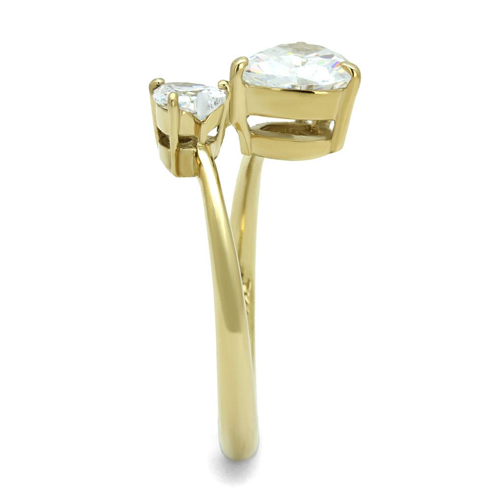 IP Gold(Ion Plating) Stainless Steel Ring with AAA Grade CZ  in Clear