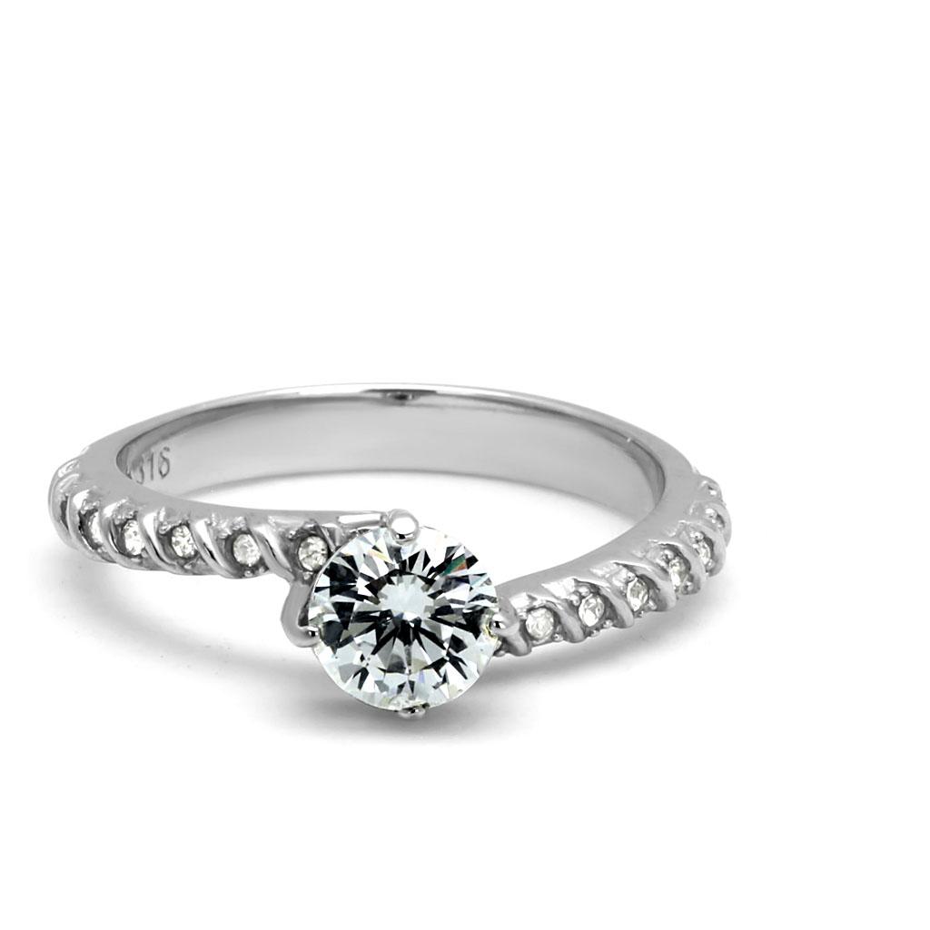 High polished (no plating) Stainless Steel Ring with AAA Grade CZ  in Clear