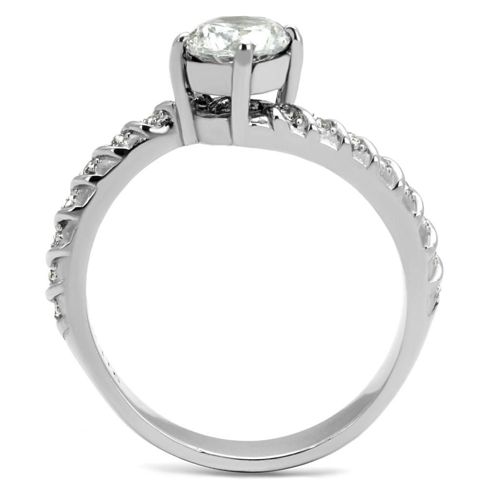 High polished (no plating) Stainless Steel Ring with AAA Grade CZ  in Clear