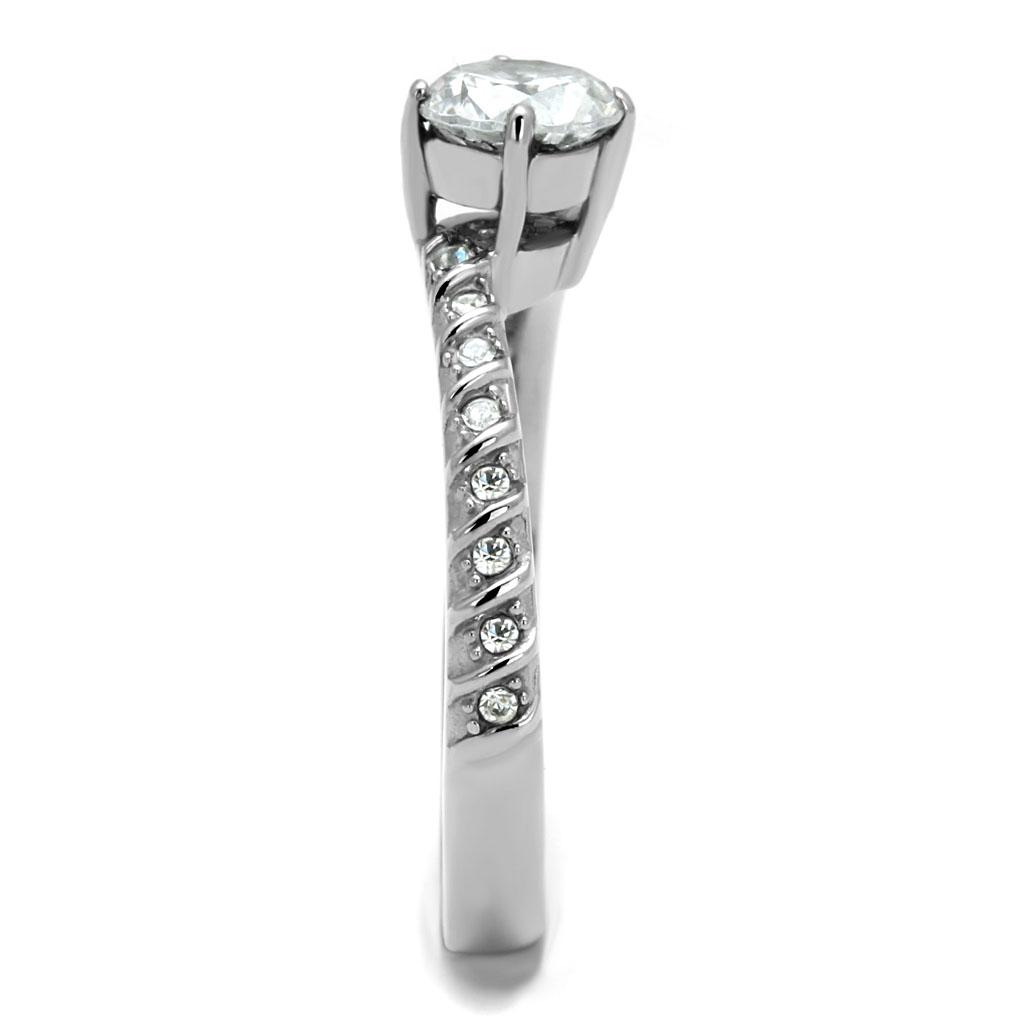 High polished (no plating) Stainless Steel Ring with AAA Grade CZ  in Clear