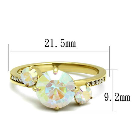 IP Gold(Ion Plating) Stainless Steel Ring with Top Grade Crystal  in Multi Color