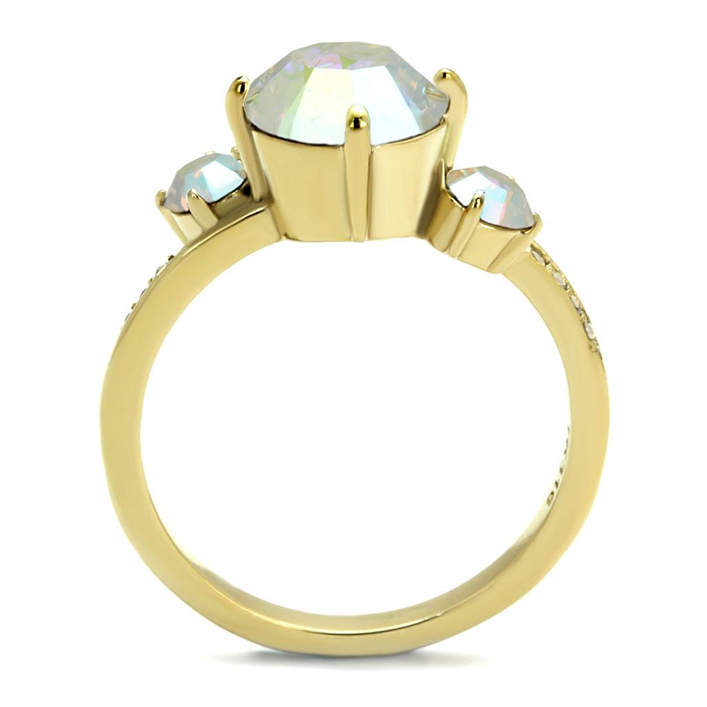 IP Gold(Ion Plating) Stainless Steel Ring with Top Grade Crystal  in Multi Color