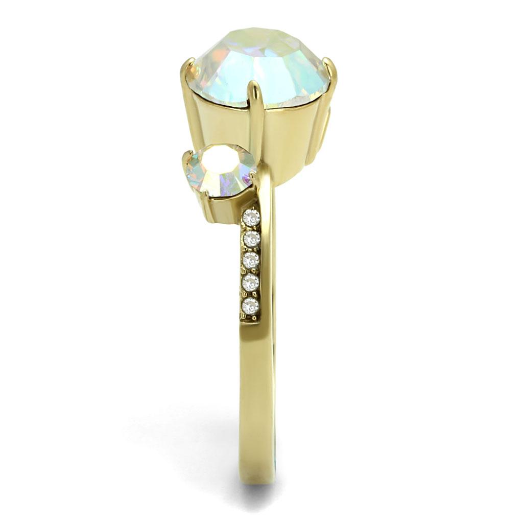 IP Gold(Ion Plating) Stainless Steel Ring with Top Grade Crystal  in Multi Color