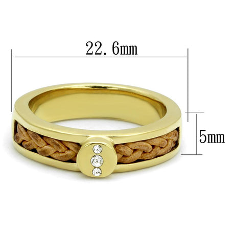 IP Gold(Ion Plating) Stainless Steel Ring with Top Grade Crystal  in Clear