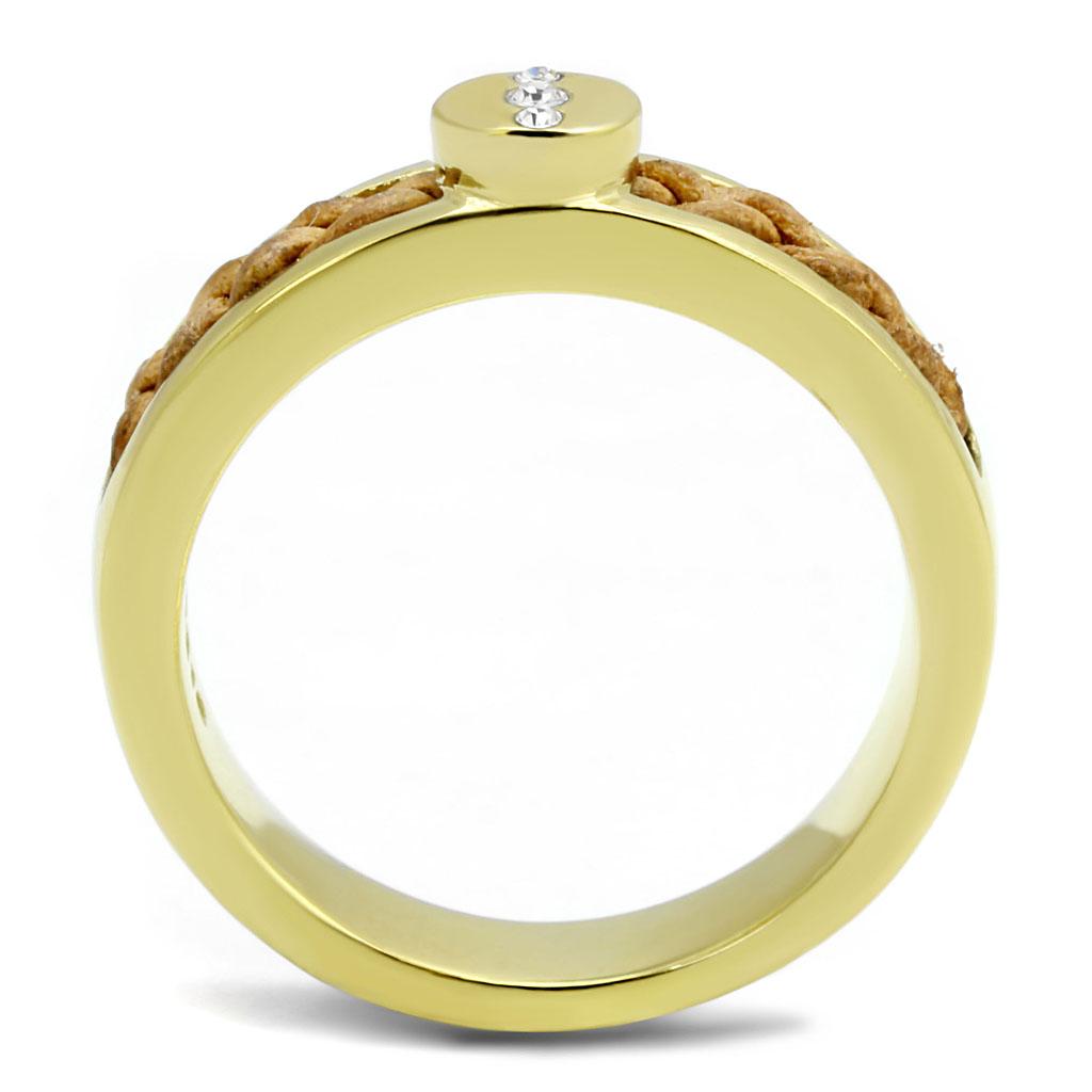 IP Gold(Ion Plating) Stainless Steel Ring with Top Grade Crystal  in Clear