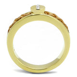 IP Gold(Ion Plating) Stainless Steel Ring with Top Grade Crystal  in Clear