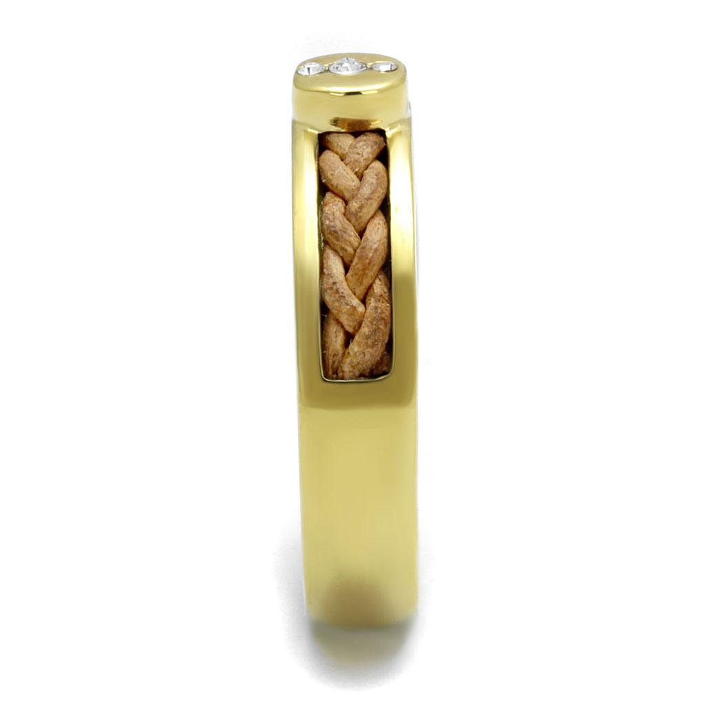 IP Gold(Ion Plating) Stainless Steel Ring with Top Grade Crystal  in Clear