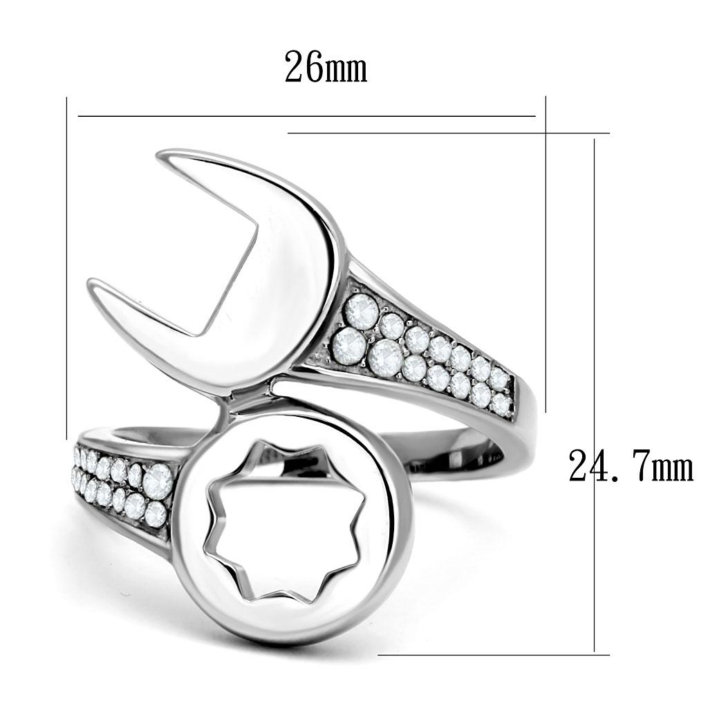 High polished (no plating) Stainless Steel Ring with AAA Grade CZ  in Clear