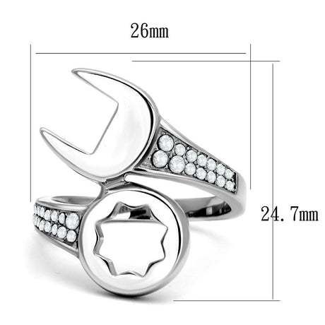 High polished (no plating) Stainless Steel Ring with AAA Grade CZ  in Clear