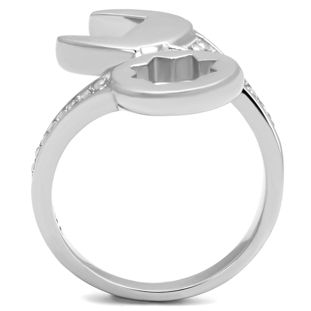 High polished (no plating) Stainless Steel Ring with AAA Grade CZ  in Clear