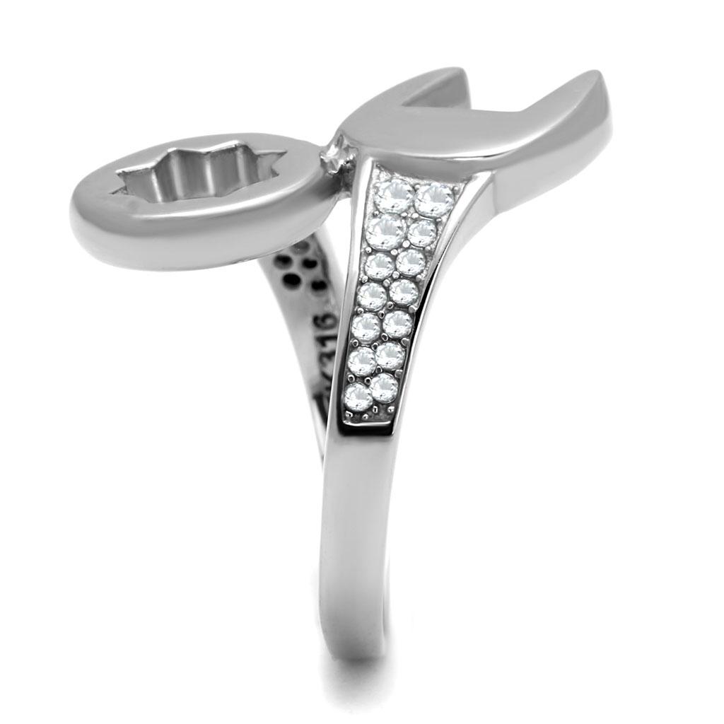 High polished (no plating) Stainless Steel Ring with AAA Grade CZ  in Clear