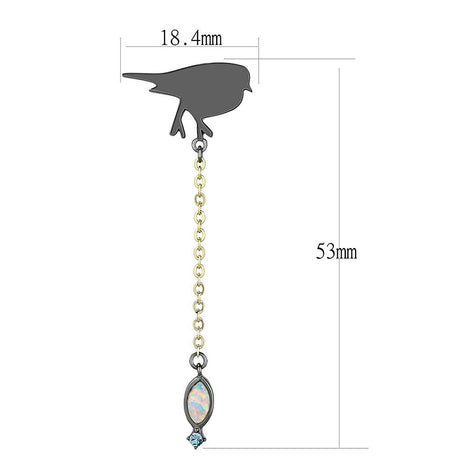 IP Gold+ IP Black (Ion Plating) Stainless Steel Earrings with Semi-Precious Opal in Aurora Borealis (Rainbow Effect)