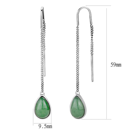 High polished (no plating) Stainless Steel Earrings with Semi-Precious Jade in Emerald