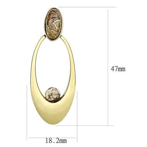IP Gold(Ion Plating) Stainless Steel Earrings with Semi-Precious Oligoclase in Multi Color