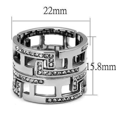 High polished (no plating) Stainless Steel Ring with Top Grade Crystal  in Clear