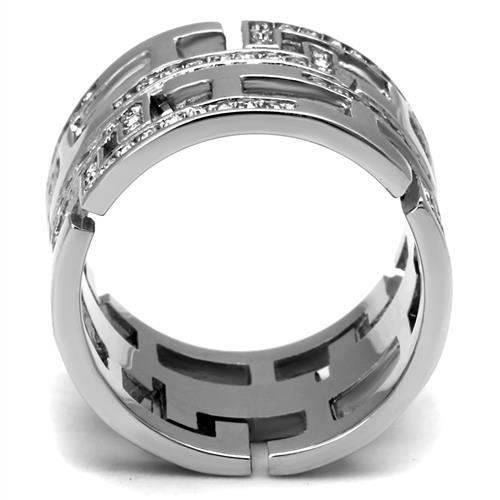 High polished (no plating) Stainless Steel Ring with Top Grade Crystal  in Clear