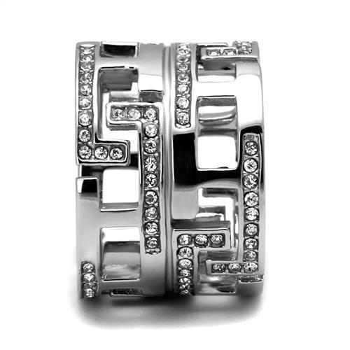 High polished (no plating) Stainless Steel Ring with Top Grade Crystal  in Clear