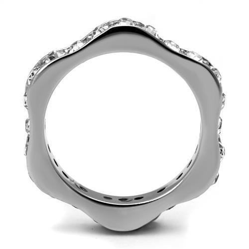 High polished (no plating) Stainless Steel Ring with Top Grade Crystal  in Clear