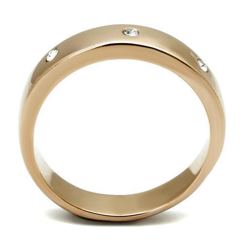 IP Rose Gold(Ion Plating) Stainless Steel Ring with Top Grade Crystal  in Clear